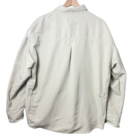 Quest Vented Back Long Sleeve Fishing Button Up Shirt Nylon Zip Tan Men’s XL - Picture 2 of 12